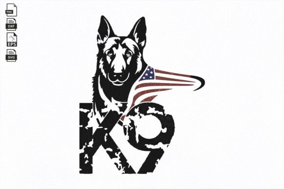 K9 with American Flag, Police Dog SVG